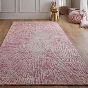 Hampton Burst Modern Abstract Distressed Hand-Woven Textured Wool Loop Pile Pink/Ivory Rug 200x285 cm-Shop Returns-Rug Love - The Most Loved Rug Store